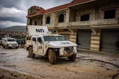 UN peacekeepers (UNIFIL) patrol in southern Lebanon, February 13, 2025. Photo by Yonatan Sindel/Flash90