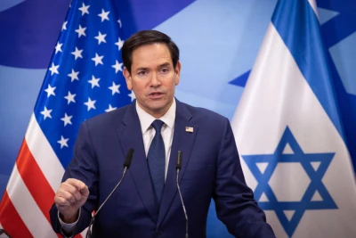 Israeli Prime Minister Benjamin Netanyahu and U.S. Secretary of State Marco Rubio give a press statement after their meeting at the Prime Minister Office in Jerusalem, on February 16, 2025. Photo by Alex Kolomoisky, Flash 90