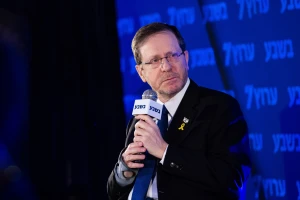 Israeli president Isaac Herzog at the annual Jerusalem Conference of the 'Besheva' group in Jerusalem, on February 24, 2025. Photo by Chaim Goldberg/Flash90