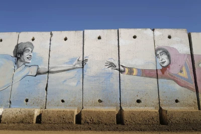 View of the TALKING WALLS art project on the Lebanese border, Moshav Netua, Ma'ale Yosef Regional Council in northern Israel, February 25, 2025. Photo by Michael Giladi/Flash90