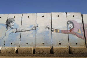 View of the TALKING WALLS art project on the Lebanese border, Moshav Netua, Ma'ale Yosef Regional Council in northern Israel, February 25, 2025. Photo by Michael Giladi/Flash90