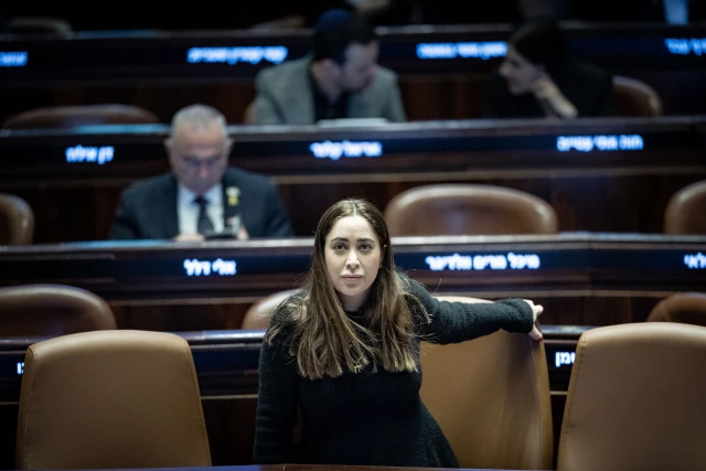 May Golan, Minister for Social Equality and the Advancement of the Status of Women of Israel attends a 40 signatures debate, at the plenum hall of the Knesset, the Israeli parliament in Jerusalem, on March 26, 2025. Photo by Yonatan Sindel/Flash90