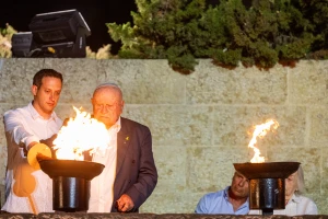 A ceremony held at the Yad Vashem Holocaust Memorial Museum in Jerusalem, as Israel marks the annual Holocaust Remembrance Day. April 23, 2025. Photo by Chaim Goldberg/Flash90