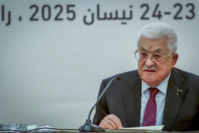 Palestinian President Mahmoud Abbas at the opening session of the Palestinian Central Council, in the West Bank city of Ramallah Wednesday, April 23, 2025. Photo by Flash90