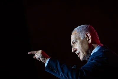 Israeli prime minister Benjamin Netanyahu speaks at the Jewish News Syndicate conference in Jerusalem, on April 27, 2025. Photo by Yonatan Sindel/Flash90