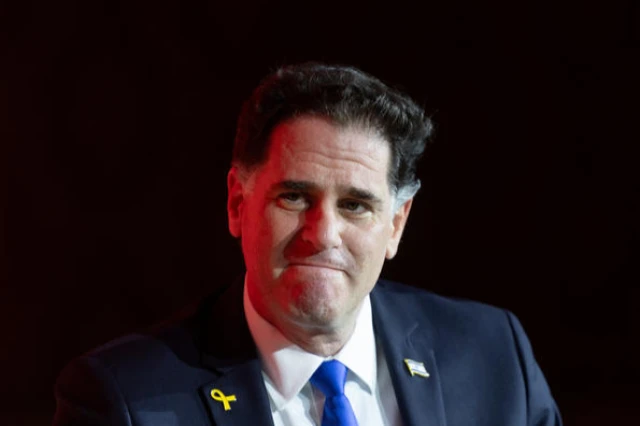 Head of the negotiations for hostages release Ron Dermer speaks at the Jewish News Syndicate conference in Jerusalem, on April 28, 2025. Photo by Chaim Goldberg/Flash90