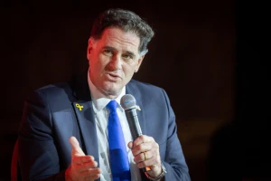 Head of the negotiations for hostages release Minister Ron Dermer speaks at the Jewish News Syndicate conference in Jerusalem, on April 28, 2025. Photo by Chaim Goldberg/Flash90