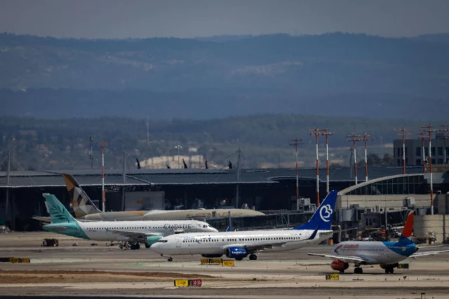 Planes parked at the Ben Gurion International Airport, outside of Tel Aviv, May 4, 2025. Photo by Chaim Goldberg/Flash90