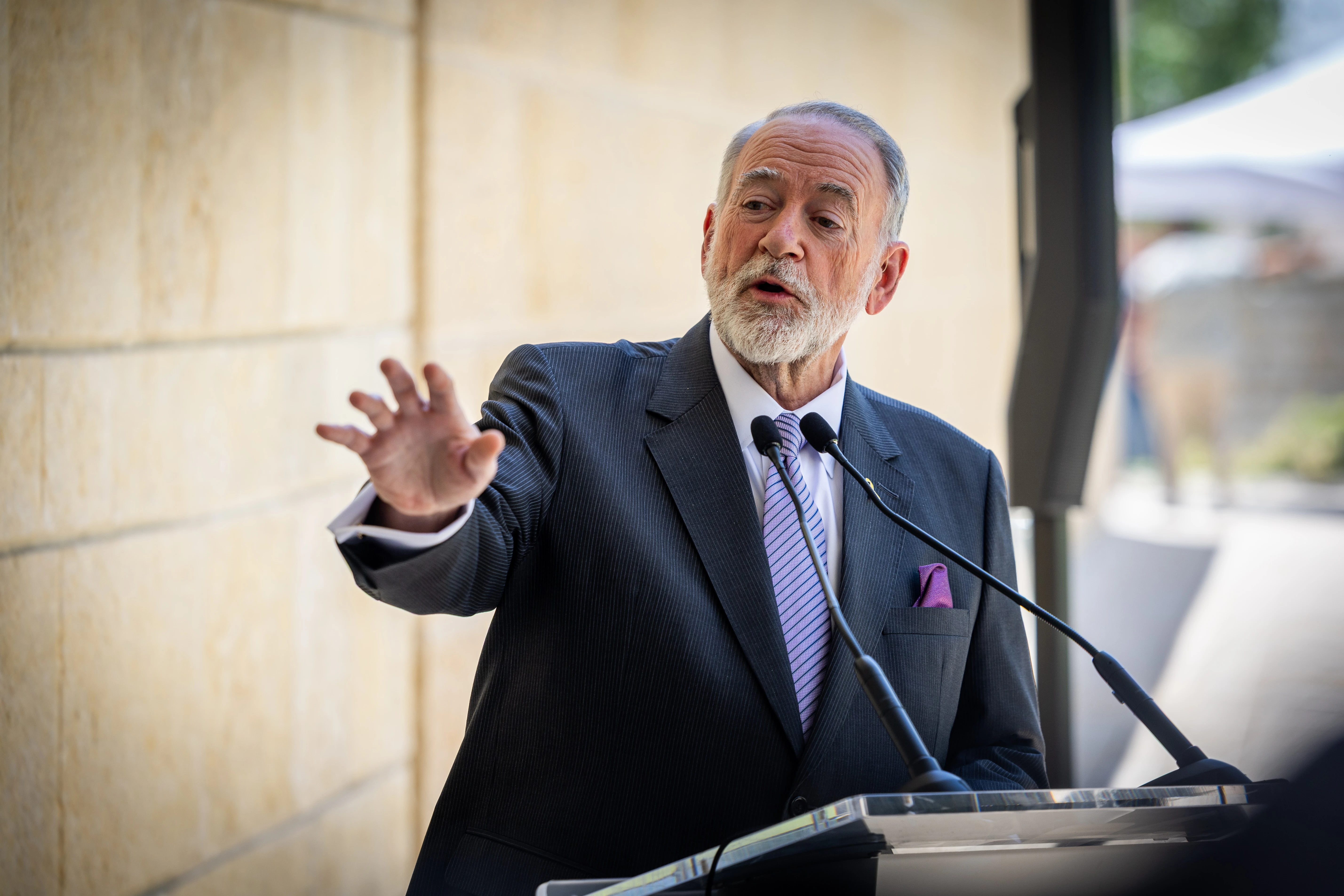US Ambassador to Israel Mike Huckabee holds a press conference at the U.S. Embassy in Jerusalem, May 9, 2025. Photo by Oren Ben Hakoon/Flash90