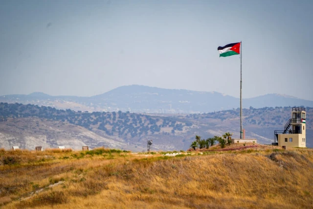 A Jordanian watchtower on the border between Jordan and Israel, on May 20, 2025. Photo by Ayal Margolin/Flash90