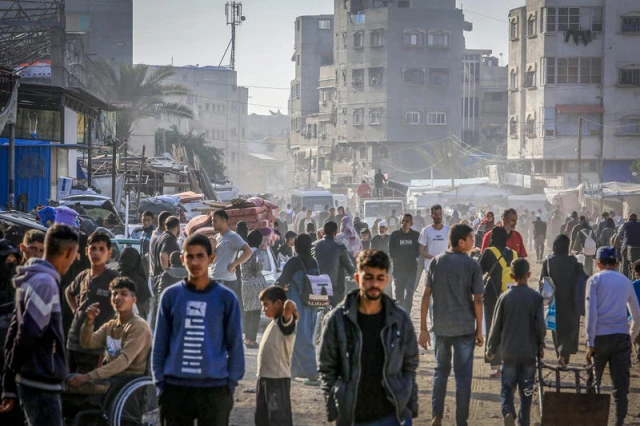 Palestinians were displaced from their homes and tents after the Israeli army dropped leaflets ordering residents to evacuate the Bani Suhaila and Abasan areas in eastern Khan Yunis and head to the Al-Mawasi area west of Khan Yunis, an area designated as a humanitarian zone in the southern Gaza Strip., amid ongoing fighting between Israel and Hamas. Photo by Abed Rahim Khatib/FLASH90
