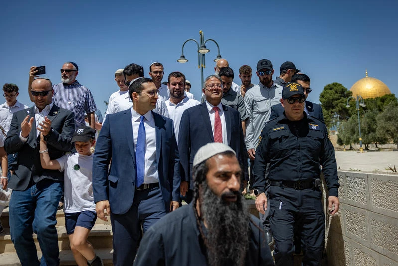 National Security Minister Itamar Ben Gvir visits the Temple Mount in Jerusalem Old City, on Jerusalem Day, May 26, 2025. Photo by Yonatan Sindel/Flash90