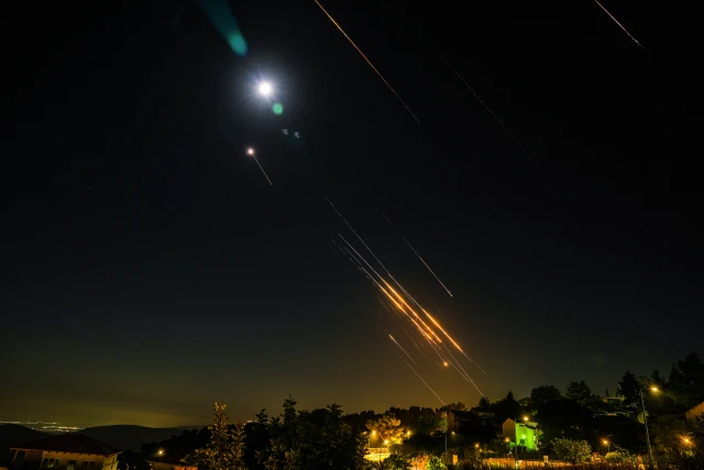 Interception of an Iranian missile attack on Israel as it seen in northern Israel, near the border with Lebanon, June 16, 2025. Photo by Ayal Margolin/Flash90