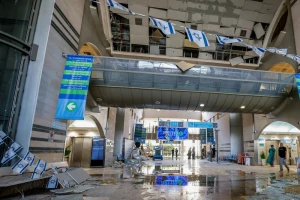 The scene where a ballistic missile fired from Iran hit and caused damage at the Soroka Medical Center in Be'er Sheva, June 19, 2025. Photo by Yair Tirosh/Flash90