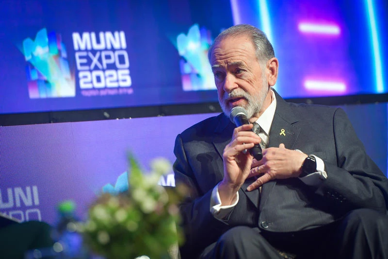 US Ambassador to Israel Mike Huckabee speaks at the Muni Expo 2025 conference in Tel Aviv, on July 15, 2025. Photo by Avshalom Sassoni/Flash90