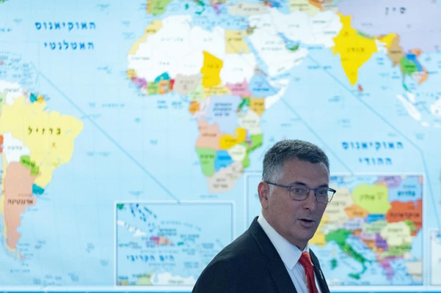 Israeli Minister of foreign affairs Gideon Saar hold a press conference at the Ministry of foreign affairs in Jerusalem, July 16, 2025. Photo by Yonatan Sindel/Flash90