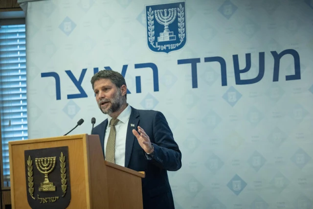 Israeli minister of Finance Bezalel Smotrich attends a press conference at the Ministry of Finance in Jerusalem on August 6, 2025. Photo by Yonatan Sindel/Flash90