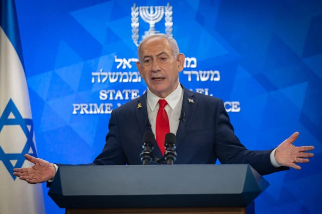 Israeli Prime Minister Benjamin Netanyahu holds a press conferene at the Prime Minister's office in Jerursalem, August 10, 2025. Photo by Yonatan Sindel/ Flash90