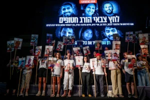 Families of hostages held in the Gaza Strip and supporters attend a rally calling for the release of hostages held in Gaza, at Hostage Square in Tel Aviv, August 30, 2025. Photo by Avshalom Sassoni/Flash90