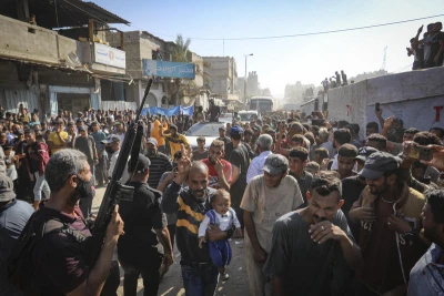 Palestinian prisoners released from Israeli prisons as part of a ceasefire deal between Israel and Hamas arrive in Khan Yunis, in the southern Gaza Strip, on October 13, 2025. Photo by Abed Rahim Khatib/Flash90