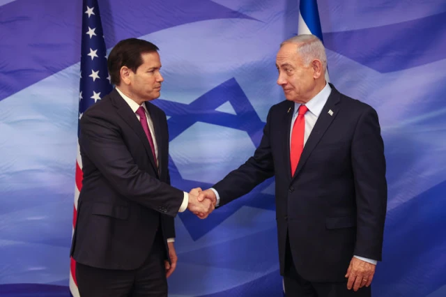US Secretary of State Marco Rubio and Israeli PM Benjamin Netanyahu at PM Netanyahu's office in Jerusalem, October 23, 2025. Photo by Oren Ben Hakoon/Flash90