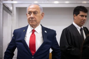 Israeli Prime Minister Benjamin Netanyahu arrives to the courtroom at the Distrcit court in Tel Aviv, before the start of his testimony in the trial against him, October 28, 2025. Photo by Miriam Alster/Flash90
