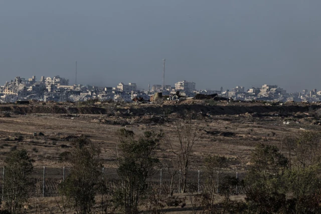 View of destroyed buildings in the northern Gaza Strip, as seen from the Israeli side of the border, November 17, 2025. Photo by Tsafrir Abayov/Flash90
