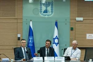 Committee Chairman Boaz Bismuth and Foreign Affairs Minister Gideon Sa'ar attend a Defense and Foreign Affairs Committee meeting at the Knesset, the Israeli parliament in Jerusalem December 2, 2025. Photo by Yonatan Sindel/Flash90