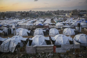 Displaced Palestinians seen around their tents in the Bureij area of the central Gaza Strip, January 10, 2026. Photo by Ali Hassan/Flash90
