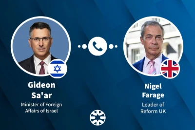On September 21, 2025, Israeli Foreign Minister Gideon Sa’ar spoke by phone with UK Reform Party leader Nigel Farage. (Photo: Sa’ar/X)
