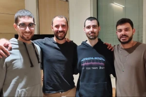 Evyatar David, Tal Shoham, Guy Gilboa-Dalal, and Omer Wenkert, reunited on October 18, 2025. (Photo: Screenshot/X, used under Section 27A of the Copyright Act)