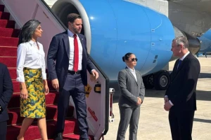 U.S. Vice President JD Vance, second lady Usha Vance arrive at Ben Gurion airport in Lod Israel, October 21, 2025. Photo: Israel Foreign Ministry X