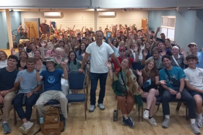 American Christian students visit the Israeli Christian Aramaic Association to learn about Aramaic identity and heritage. May 28, 2025. (Photo: Shadi Khalloul / X)