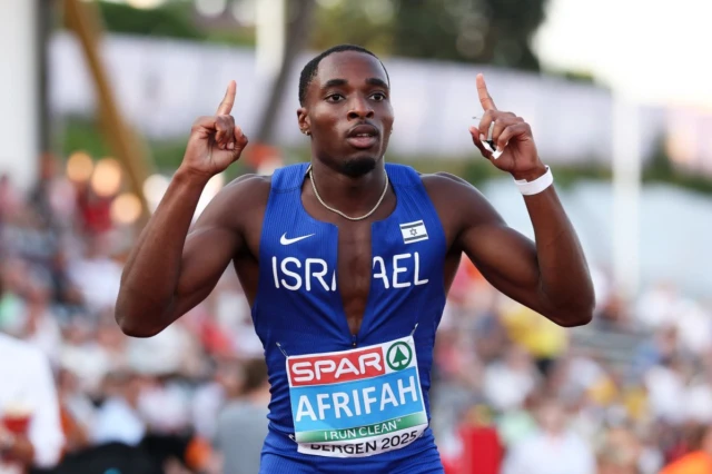 Israel’s Blessing Afrifah in European U23 200m title in Bergen, Norway. July 20 2025. Photo: Israel X by Alex Livesey / Stringer