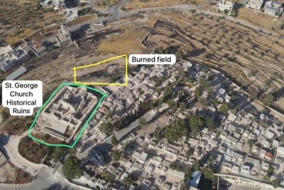 Aerial view of Taybeh, a historic Christian village in biblical Samaria, located northeast of Jerusalem near Ramallah, July 2025. (Photo: Israel Police)