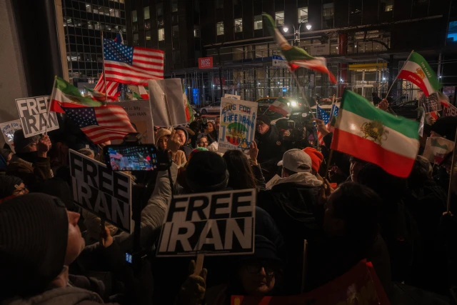 January 15, 2026, New York, New York, USA: Interfaith activists gather in front of the Iranian mission to the UN to protest the regime in Iran and in support of Reza Pahlavi, the last Shahâ€™s Son. (Credit Image: © Yoav Ginsburg/ZUMA Press Wire)
