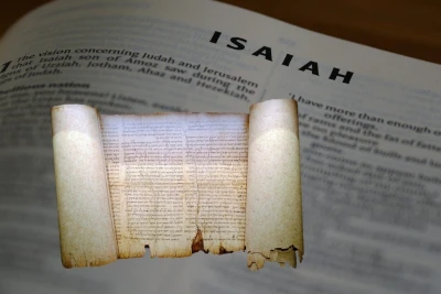 The great Isaiah Scroll from Qumaran, The book of Isaiah. The Bavarian Bible Museum, Nuremberg, Germany. Photo: Shutterstock