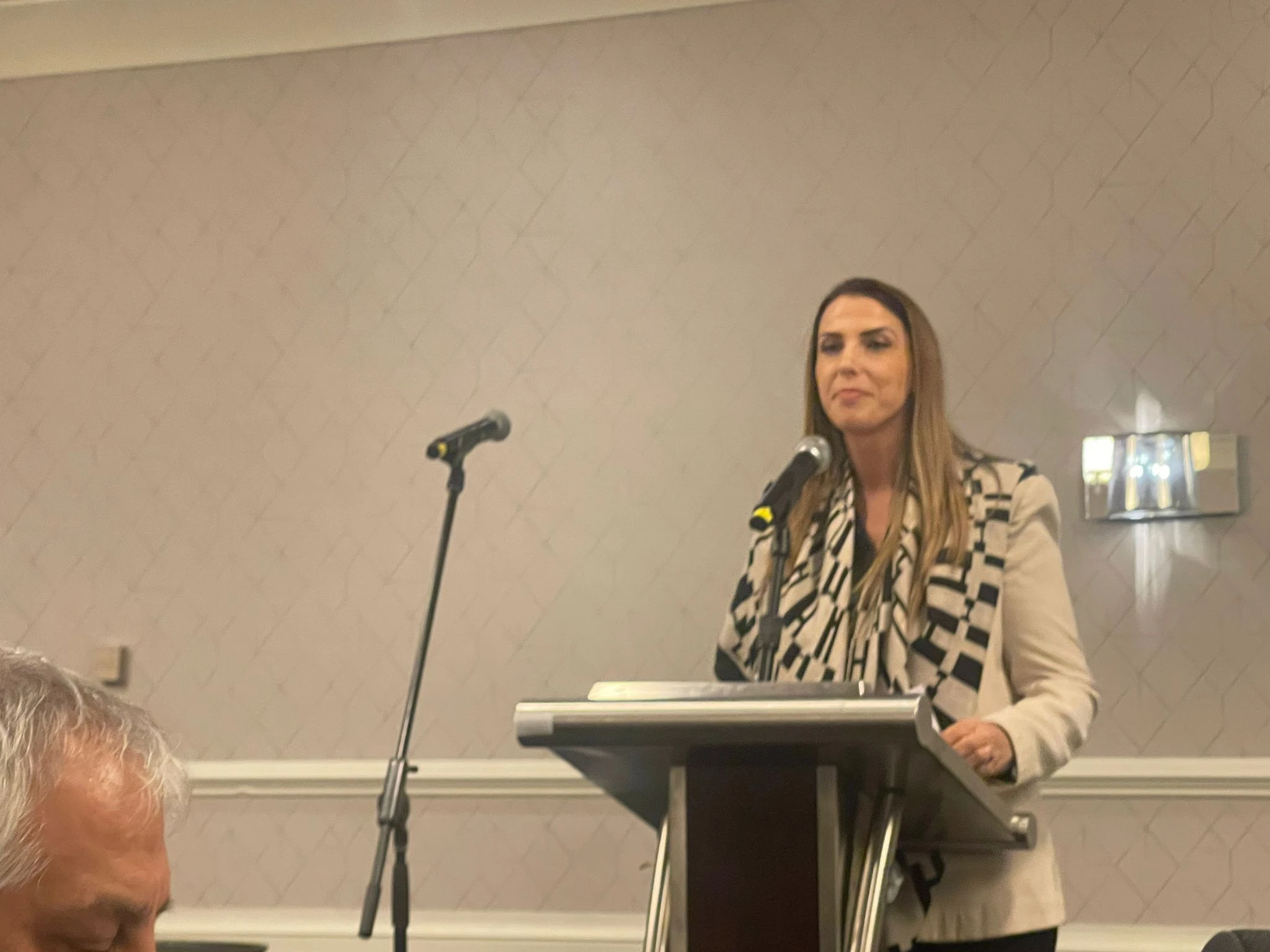 Michal Shir speaking at a dinner the nigt before the National Prayer Breakfast in Washington, DC