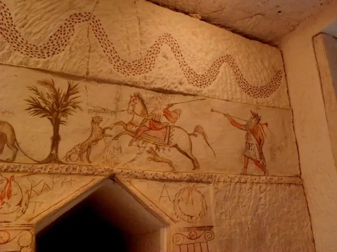 Frescos in the Sidonian burial cave, Beit Guvrin, 2015
Photo copyright: Talia Good
