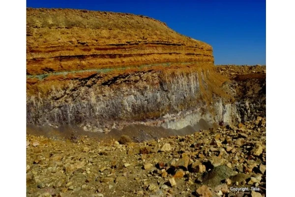 Copper, iron and manganese clays at the old mine site.