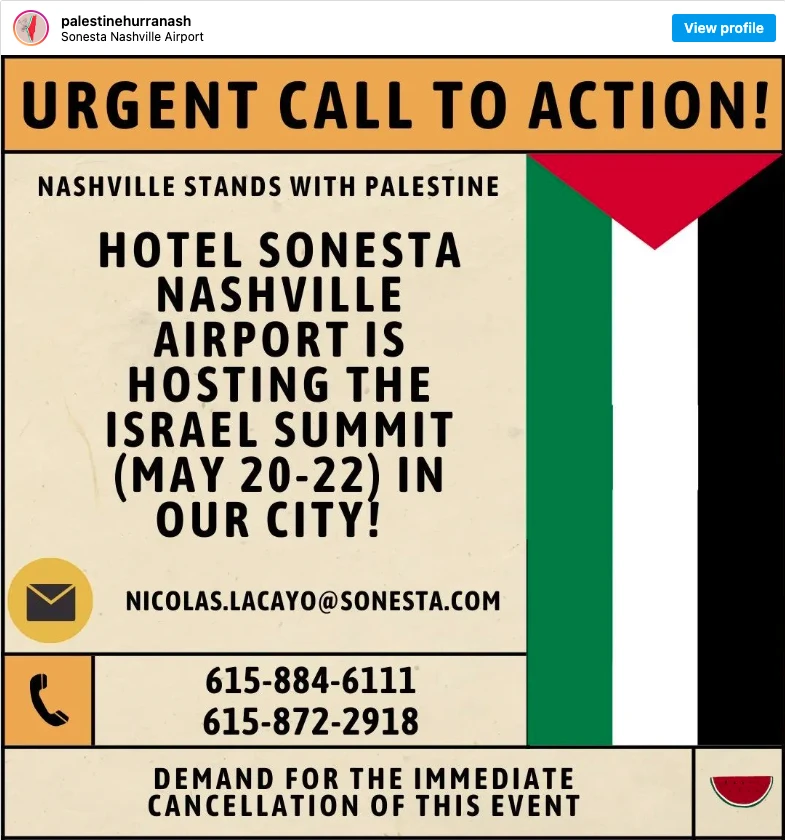 Screenshot from Palestine Hurra Nashville Instagram page.