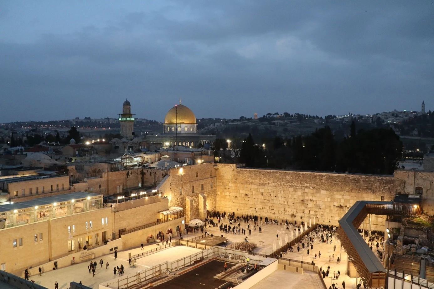 A beautiful view of the place where the temple once stood, and where the Dome of the Rock and the Al-Aqsa Mosque now stand.