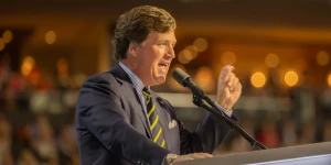 Tucker Carlson addresses the 2024 Republican National Convention at the Fiserv Forum, July 18, 2024. (Photo: Shutterstock)