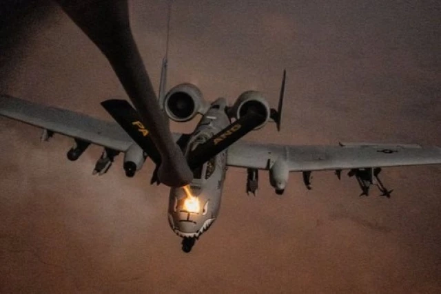 A U.S. Air Force A-10 Thunderbolt II conducts refueling operations over the U.S. Central Command area of responsibility.