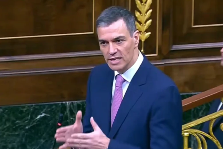 Spanish Prime Minister Pedro Sánchez delivers a speech at Spain’s Parliament, May 14, 2025. (Photo: Screenshot)