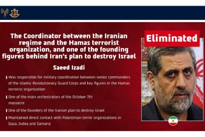 Saeed Izadi, a key coordinator between Iran and Hamas and a principal architect of Iran’s plan to destroy Israel, was eliminated in a precision IDF strike near Qom, Iran. (IDF Spokesperson)