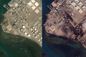 Before/after Google Map images of the port of Hodeidah, Yemen.
