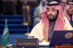 Saudi Crown Prince Mohammed Bin Salman at the 45th Gulf Cooperation Council Summit in Kuwait city, Kuwait, December 1, 2024. Bandar Algaloud/Courtesy of Saudi Royal Court/Handout via REUTERS