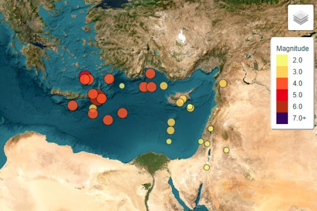 Earthquake magnitude map. May 14,2025. Photo: The Geological Survey of Israel