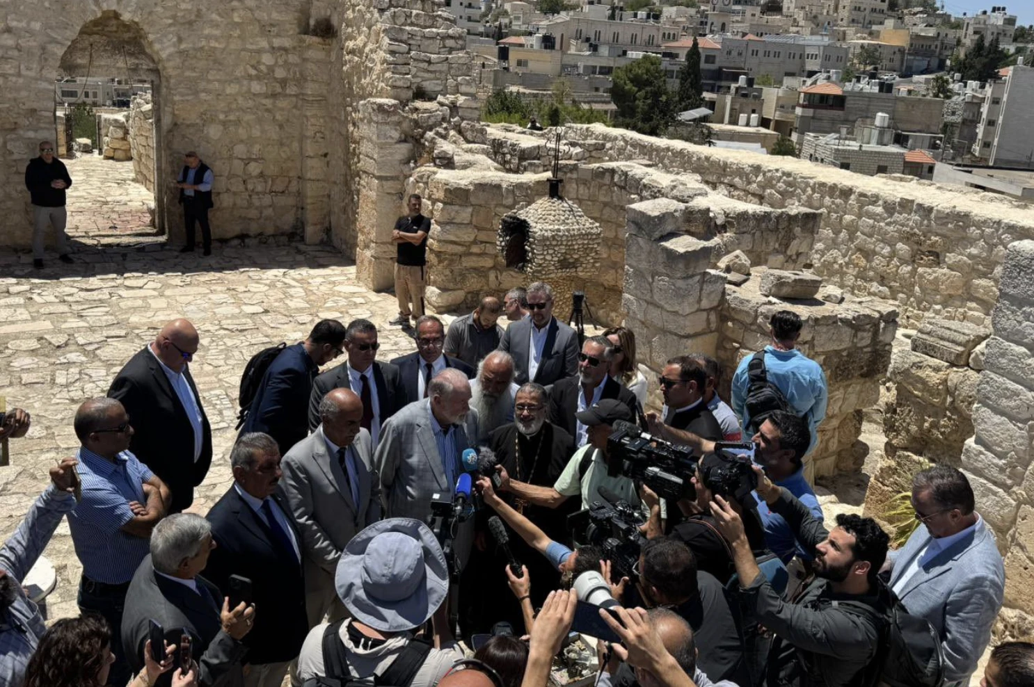 U.S. Ambassador to Israel Mike Huckabee in the village of Taybeh.( Photo: Screenshot from social media, used under section 27A of the copyright law)